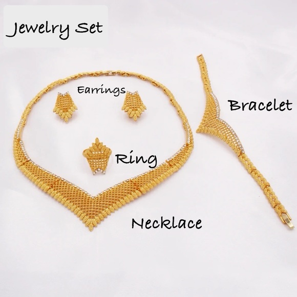 Gold Jewelry Set,  African Jewelry Set, Choker Jewelry Set, Wedding Jewelry Gift - Picture 6 of 6